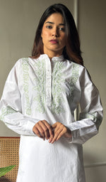 将图像加载到图库查看器中, Enayat Women's Lakhnavi Handcrafted Cotton Chikankari Oversized Kurta And Pant Set -  HONC0293597