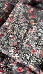 将图像加载到图库查看器中, Women's Lakhnavi Handcrafted Organza Chikankari Unstitched Kurta And Dupatta Set - HONC0268874