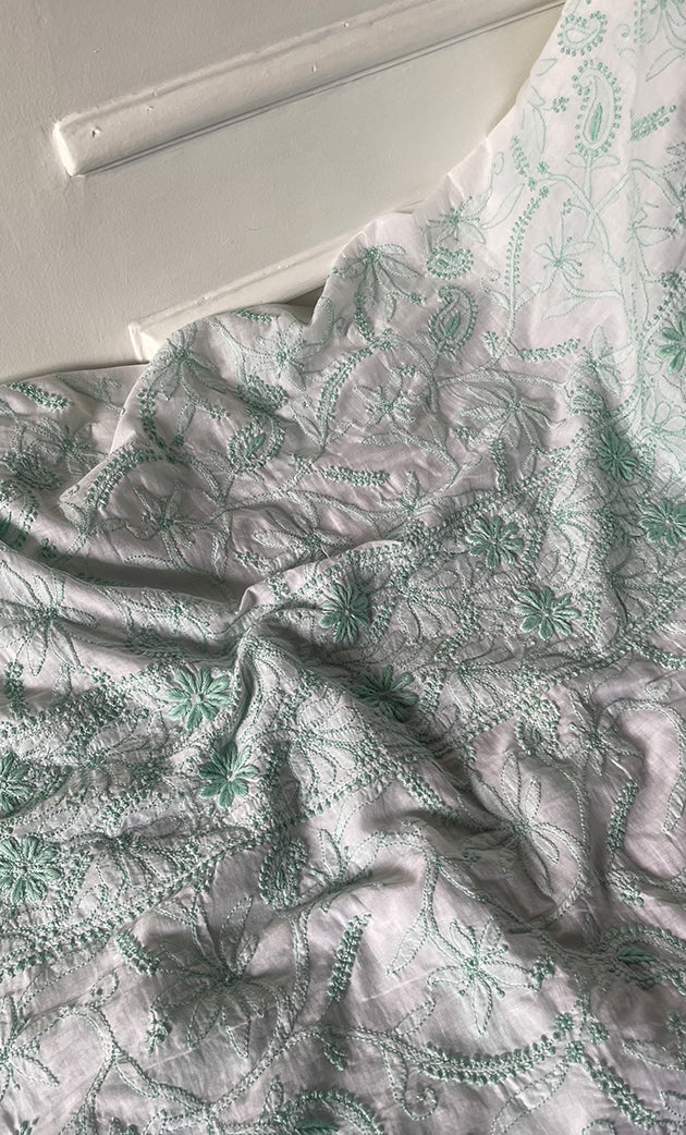 Women's Lakhnavi Handcrafted Cotton Chikankari Unstitched Kurti Fabric - HON0318050