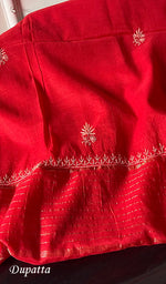 Load image into Gallery viewer, Women's Lakhnavi Handcrafted Mul Chanderi Chikankari Semi - Stitched Kurta Dupatta Set - HONC0235320