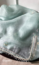 Load image into Gallery viewer, Women's Lakhnavi Handcrafted Pure Organza Chikankari Unstitched Kurta And Dupatta Set- HONC0321452