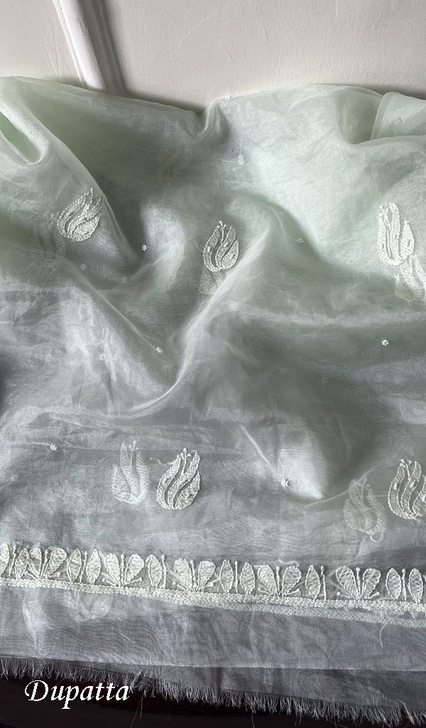 Women's Lakhnavi Handcrafted Organza Chikankari Unstitched Full Suit Material - HONC0271210