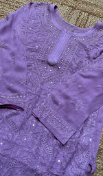 将图像加载到图库查看器中, Women's Lakhnavi Handcrafted Viscose Georgette Chikankari Kurti- HONC0172061