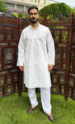 Load image into Gallery viewer, Men's Lucknowi Handcrafted Cotton Chikankari Kurta - HONC0283972