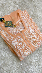 Load image into Gallery viewer, Fariah Women's Lucknowi Handcrafted Mul Chanderi Chikankari Dress - HONC0160043