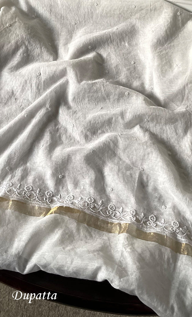 Amisha Women's Lakhnavi Handcrafted Mul Chanderi Unstitched Kurta And Dupatta Set - HONC0319463