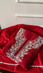 Load image into Gallery viewer, Women's Lakhnavi Handcrafted Mul Chanderi Unstitched Chikankari Full Suit - HONC0362593