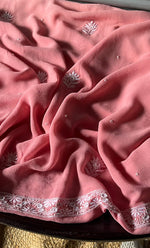 Load image into Gallery viewer, Women's Lakhnavi Handcrafted Pure Silk Georgette Chikankari Kurta And Dupatta Set - HONC0295346