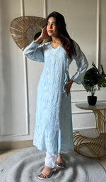 将图像加载到图库查看器中, Women's Lucknowi Handcrafted Cotton Chikankari Angrakha - HONC0343793