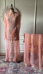将图像加载到图库查看器中, Women's Lakhnavi Handcrafted Pure Organza Chikankari Semi - Stitched Kurta And Dupatta Set- HONC0310093