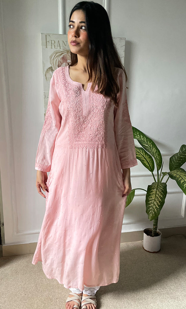 Rooh Women's Lucknowi Handcrafted Modal Cotton Chikankari Kurti - HONC0264944