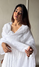 Load image into Gallery viewer, Nazm Women's Lucknowi Handcrafted Kota Cotton Chikankari Dupatta - HONC0300722