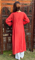 Load image into Gallery viewer, Women's Lucknowi Handcrafted Muslin Chikankari Kurti - HONC0181001