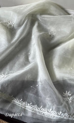 将图像加载到图库查看器中, Women's Lakhnavi Handcrafted Organza Chikankari Unstitched Full Suit Material - HONC0284611
