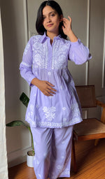 Load image into Gallery viewer, Women's Lakhnavi Handcrafted Cotton Chikankari Short Kurta And Palazzo Set - HONC0290430