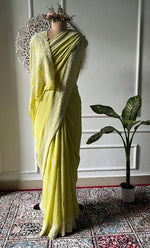 Load image into Gallery viewer, Women's Lakhnavi Handcrafted Pure Silk Georgette Chikankari Saree - HONC0269084