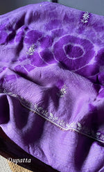 Load image into Gallery viewer, Women's Lakhnavi Handcrafted Munga Silk Chikankari Kurta And Dupatta Set- HONC0256126