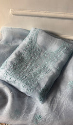 将图像加载到图库查看器中, Women's Lakhnavi Handcrafted Pure Organza Silk Chikankari Unstitched Full Suit Material - HONC0365704