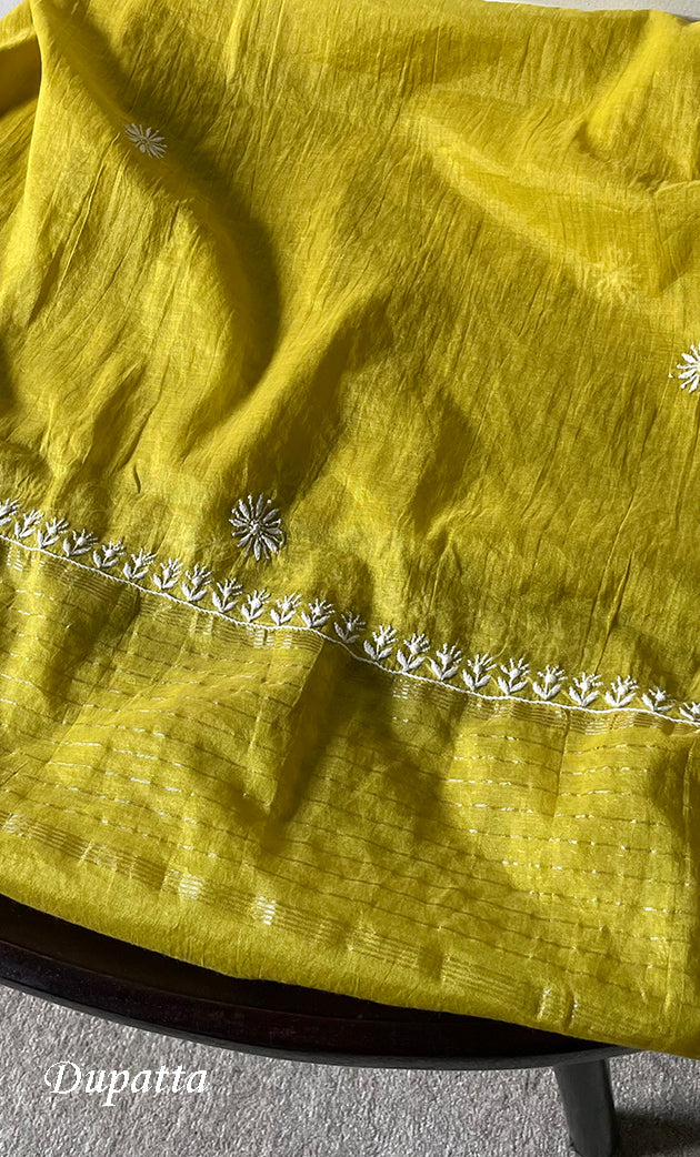 Women's Lakhnavi Handcrafted Mul Chanderi Semi - Stitched Kurta And Dupatta Set - HONC0304193