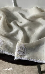 Load image into Gallery viewer, Women's Lakhnavi Handcrafted Pure Organza Chikankari Unstitched Kurta And Dupatta Set- HONC0314851