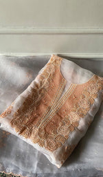 Load image into Gallery viewer, Rose Women's Lakhnavi Handcrafted Pure Organza Chikankari Unstitched Kurta And Dupatta Set- HONC0340809