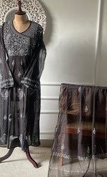 将图像加载到图库查看器中, Women's Lakhnavi Handcrafted Mul Chanderi Semi-Stitched Angrakha And Dupatta Set - HONC0281965