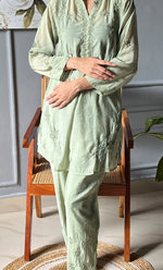Load image into Gallery viewer, Rashida Women's Lakhnavi Handcrafted Muslin Chikankari Kurta And Pant Set - HONC0300573