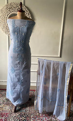 Load image into Gallery viewer, Women's Lakhnavi Handcrafted Mul Chanderi Unstitched Chikankari Full Suit Material - HONC0328131