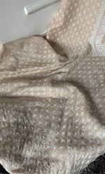 Load image into Gallery viewer, Lucknowi Handcrafted Munga Silk Chikankari Unstitched Unisex Kurta Fabric - HONC0320844