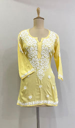 将图像加载到图库查看器中, Women's Lakhnavi Handcrafted Modal Cotton Chikankari Top - HONC0167493