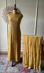 将图像加载到图库查看器中, Women's Lakhnavi Handcrafted Viscose Georgette Unstitched Chikankari Full Suit Material - HONC0325146