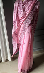 Load image into Gallery viewer, Women's Lakhnavi Handcrafted Tussar Silk Chikankari Saree - HONC0284161