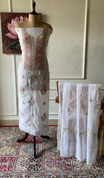 Load image into Gallery viewer, Rashi Women's Lakhnavi Handcrafted Mul Chanderi Unstitched Kurta And Dupatta Set - HONC0355685