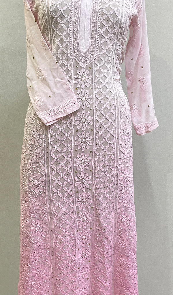 Women's Lakhnavi Handcrafted Viscose Georgette Chikankari Kurti Fabric - HONC0207167