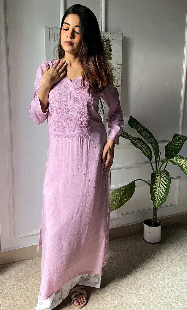 Women's Lucknowi Handcrafted Modal Cotton Chikankari Kurti - HONC0264911