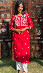 将图像加载到图库查看器中, Women's Lakhnavi Handcrafted Cotton Chikankari Kurti - HONC0268624