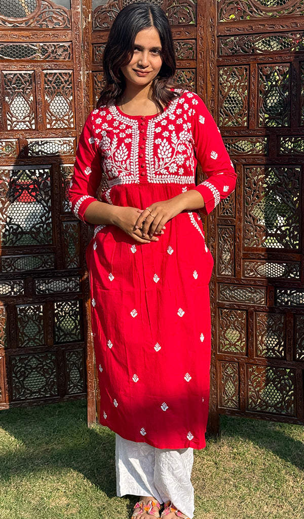 Women's Lakhnavi Handcrafted Cotton Chikankari Kurti - HONC0268624