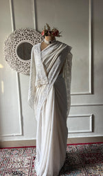 Load image into Gallery viewer, Women's Lakhnavi Handcrafted Pure Silk Georgette Chikankari Saree- HONC0325906