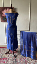 Load image into Gallery viewer, ‹› Women's Lakhnavi Handcrafted Mul Chanderi Unstitched Chikankari Full Suit Material - HONC0345266