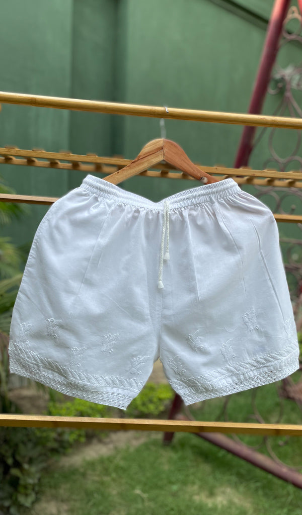 Women's Lucknowi Handcrafted Cotton Chikankari Shorts - HONC0285873