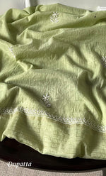 Load image into Gallery viewer, Women's Lakhnavi Handcrafted Mul Chanderi Semi - Stitched Kurta And Dupatta Set- HONC0282429