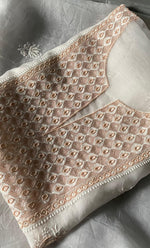 Load image into Gallery viewer, Women's Lakhnavi Handcrafted Pure Organza Chikankari Unstitched Kurta And Dupatta Set- HONC0304473