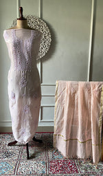 Load image into Gallery viewer, Women's Lakhnavi Handcrafted Mul Chanderi Unstitched Chikankari Full Suit Material - HONC0298570
