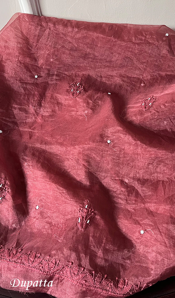 Women's Lakhnavi Handcrafted Organza Chikankari Unstitched Full Suit Material - HONC0271224