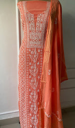 将图像加载到图库查看器中, Women's Lakhnavi Handcrafted Mul Chanderi Kurta And Dupatta Set - HONC0199241