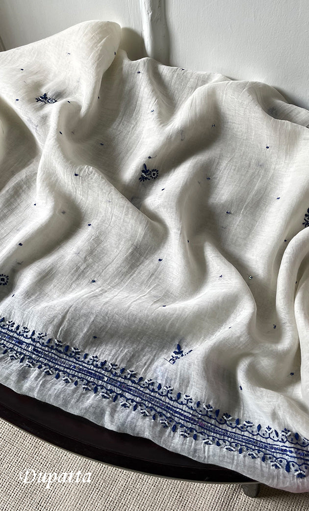 omen's Lakhnavi Handcrafted Mul Chanderi Unstitched Kurta And Dupatta Set - HONC0321262