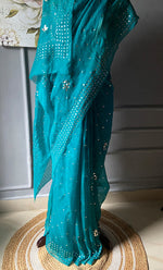 Load image into Gallery viewer, Women's Lucknowi Handcrafted Pure Organza Silk Chikankari Saree - HONC0307594
