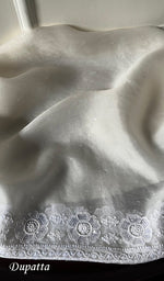 Load image into Gallery viewer, Women's Lakhnavi Handcrafted Pure Organza Chikankari Unstitched Kurta And Dupatta Set- HONC0260423