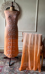 Load image into Gallery viewer, Women's Lakhnavi Handcrafted Mul Chanderi Unstitched Chikankari Full Suit Material - HONC0301227