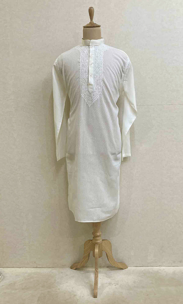 Men's Lucknowi Handcrafted Cotton Chikankari Kurta - HONC021589